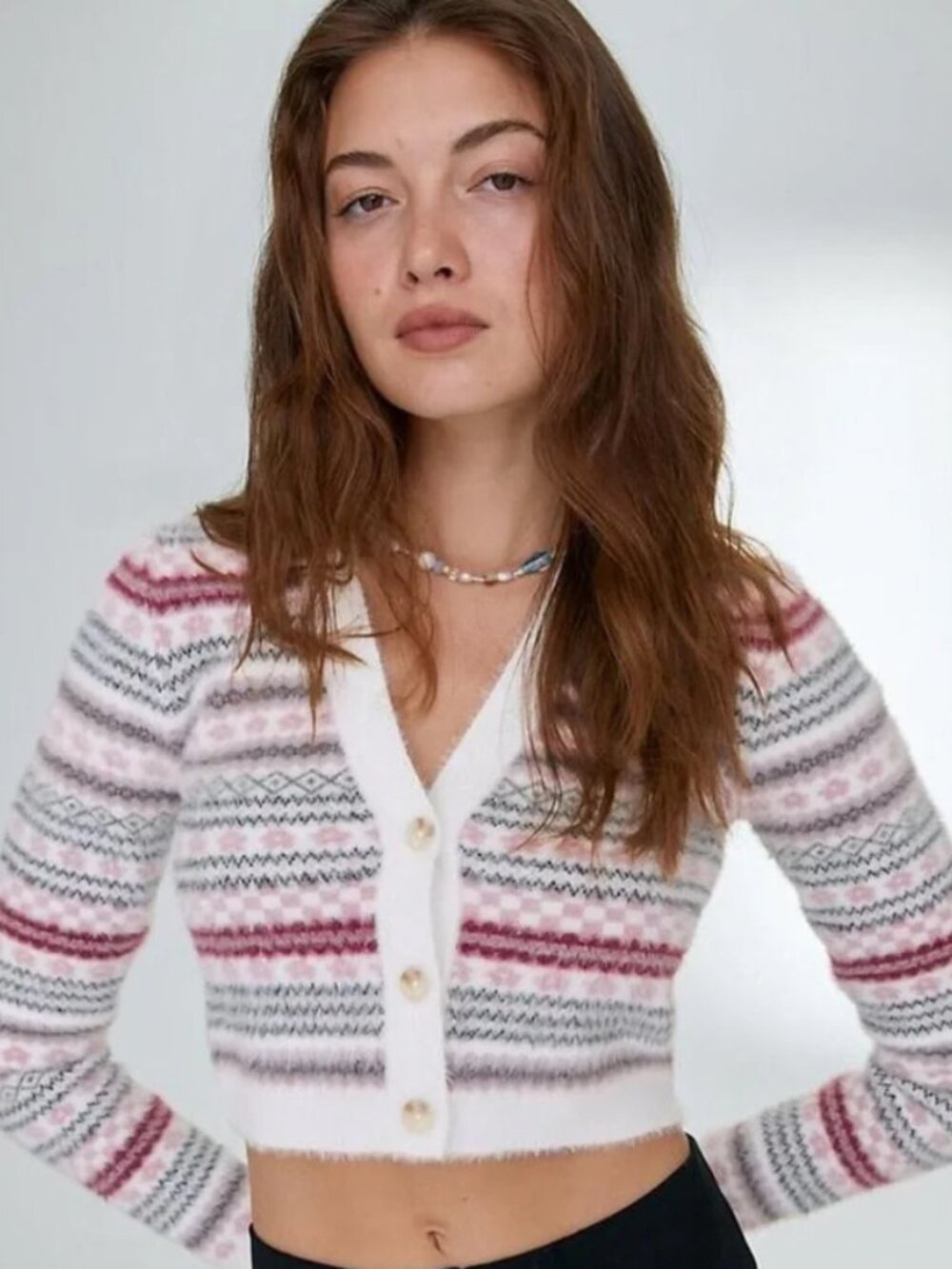 Aritzia Sunday Best Women's Reese Fair Isle Cardigan Pink Size Medium